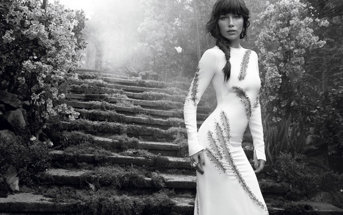 Jessica Biel in a white dress
