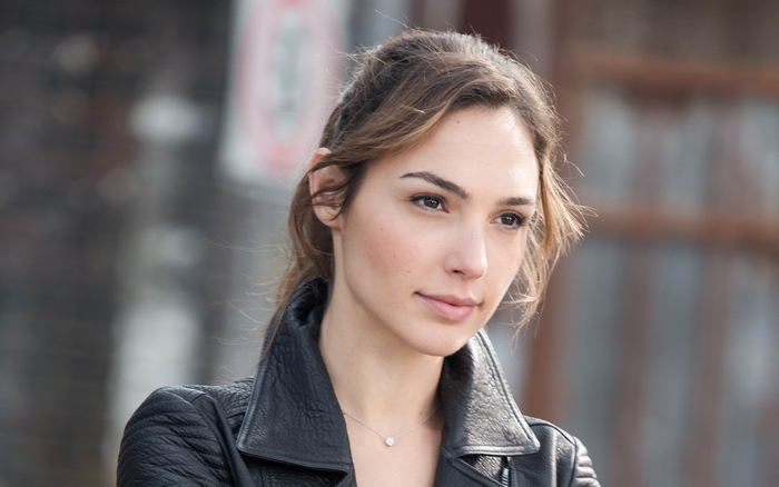 Gal Gadot in a Black Leather Jacket