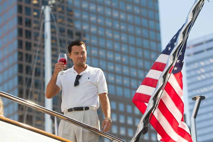Leonardo DiCaprio on a yacht with American flag