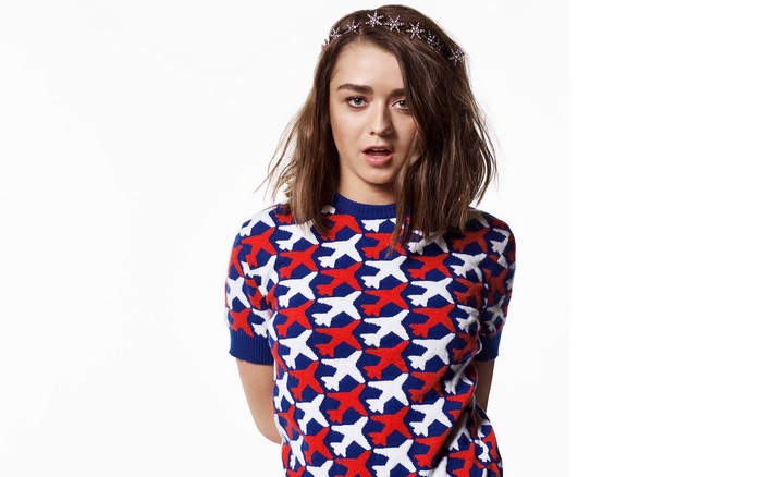 Maisie Williams wearing a patterned sweater