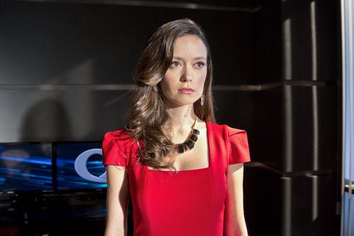 Summer Glau in a red dress