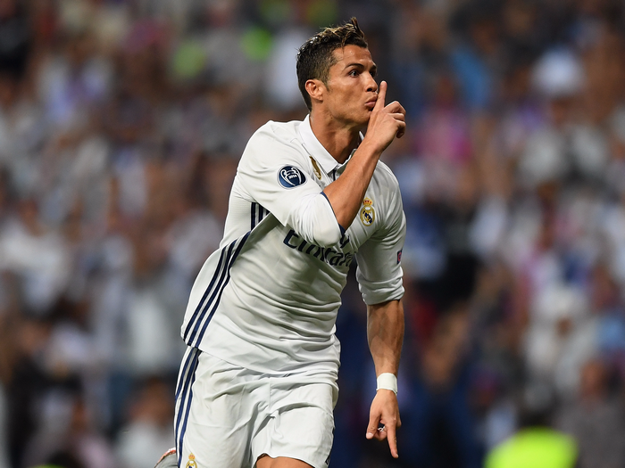 Cristiano Ronaldo Celebrates Goal in White Jersey