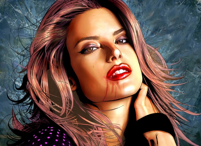 Alessandra Ambrosio with blood on her face