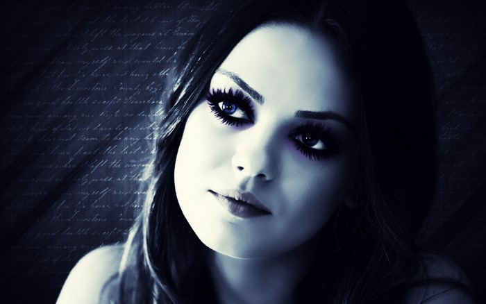 Mila Kunis portrait with script background
