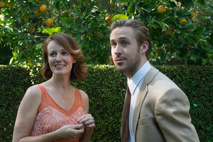 Ryan Gosling and woman in garden