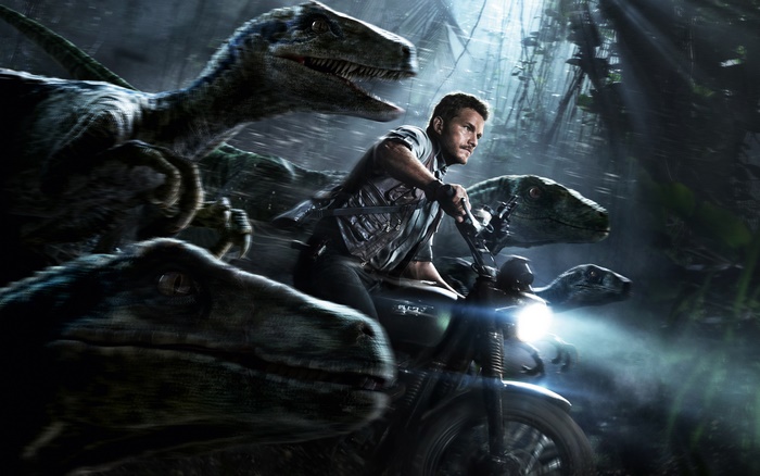 Chris Pratt and Raptors from Jurassic World