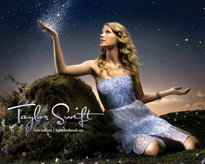 Taylor Swift with stars and flowers