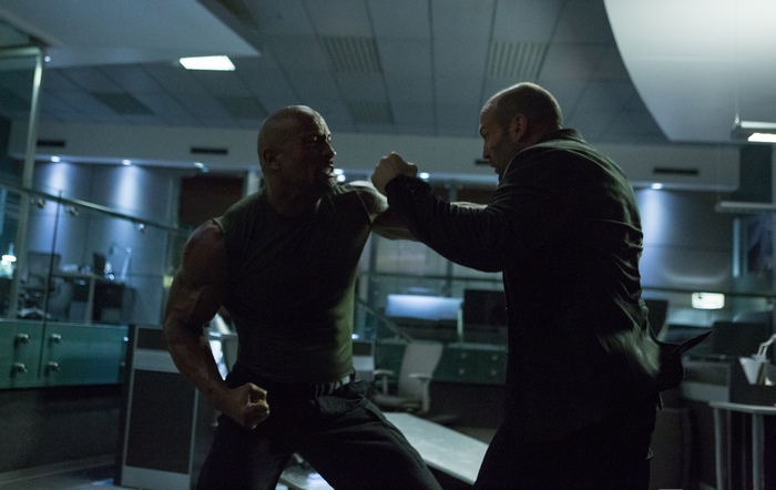 Dwayne Johnson and Jason Statham fighting