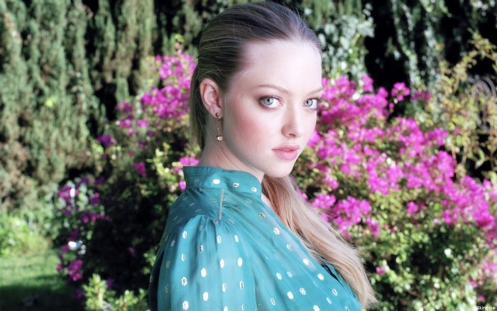 Amanda Seyfried in a teal blouse
