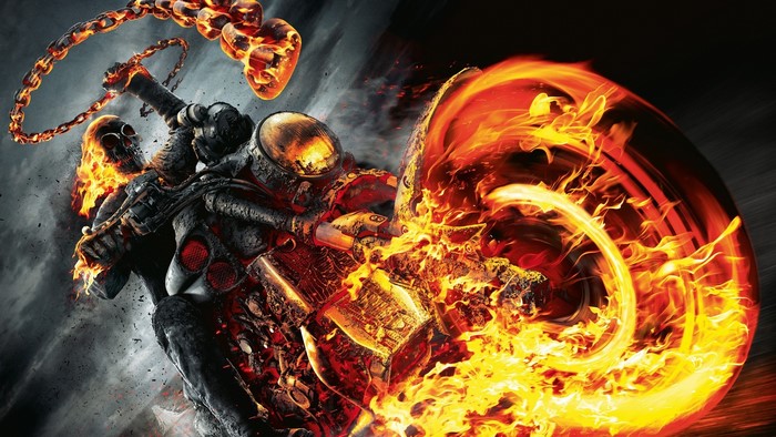 Ghost Rider on a flaming motorcycle
