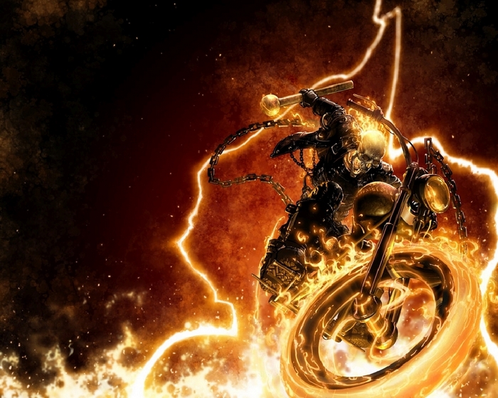 Ghost Rider on a flaming motorcycle