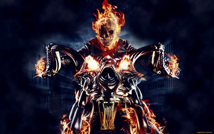 Ghost Rider on a flaming motorcycle