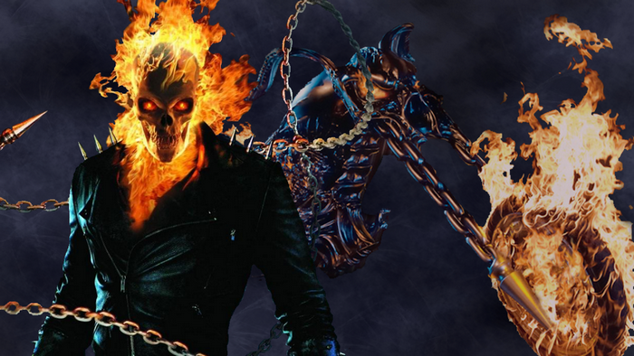 Ghost Rider with flaming motorcycle