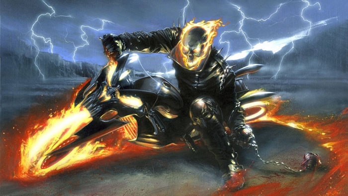 Ghost Rider on a flaming motorcycle