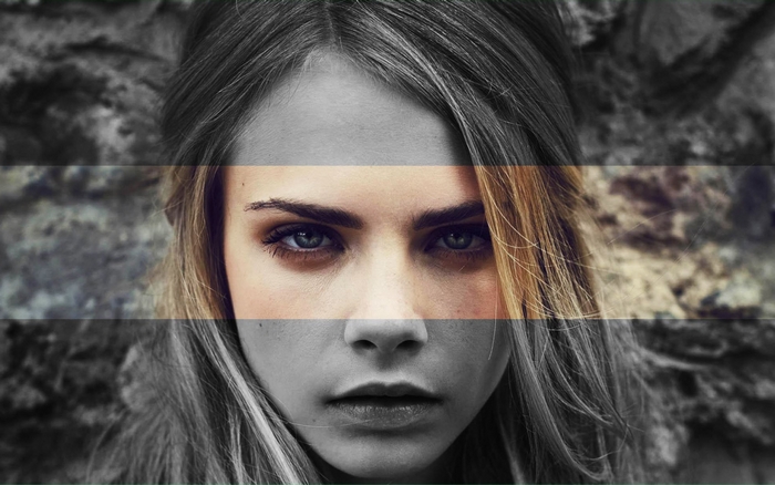 Cara Delevingne portrait with grayscale effect