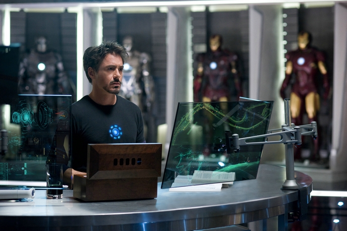 Robert Downey Jr. in Iron Man's workshop