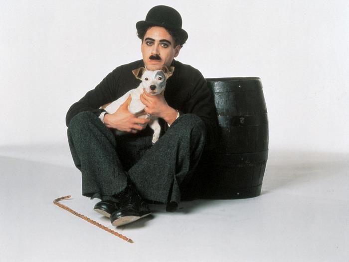 Robert Downey Jr. as Charlie Chaplin with a dog