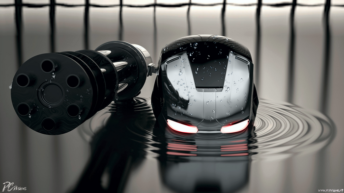 War Machine helmet and Gatling gun in water