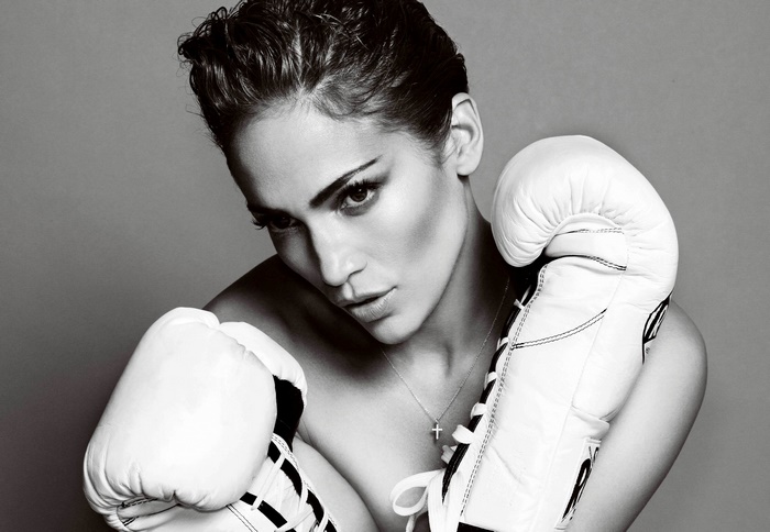 Jennifer Lopez wearing boxing gloves