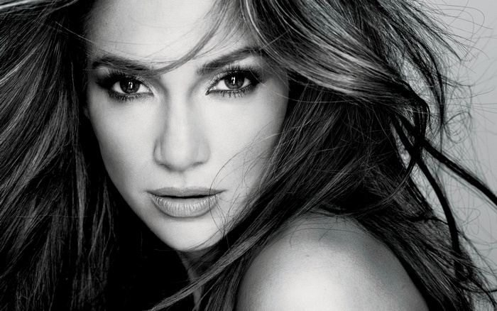 Jennifer Lopez black and white portrait