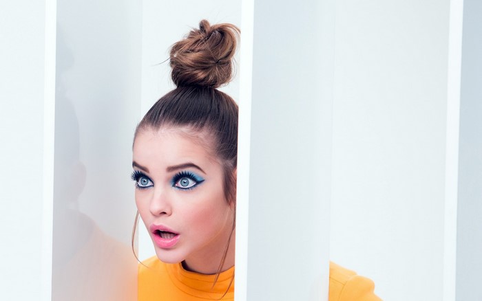 Barbara Palvin with dramatic blue eyeshadow