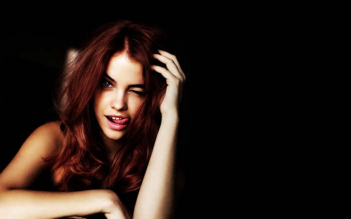 Barbara Palvin winks and sticks out her tongue
