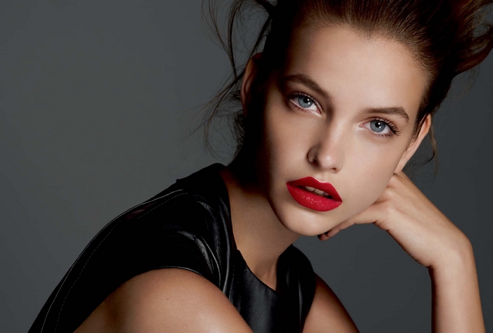Barbara Palvin with red lipstick