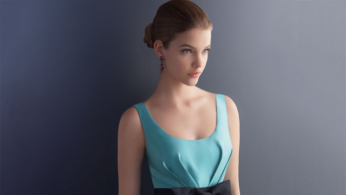 Barbara Palvin in a blue dress