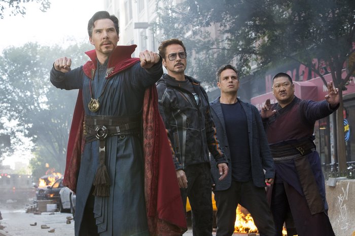 Doctor Strange, Iron Man, Hulk, and Wong from Avengers: Infinity War