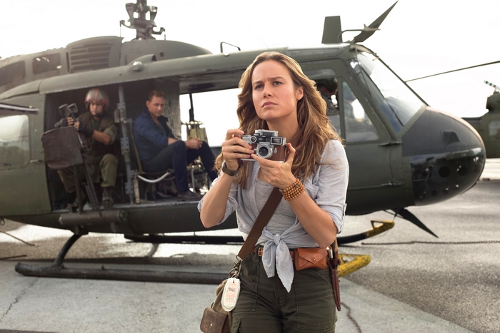 Brie Larson with camera and helicopter