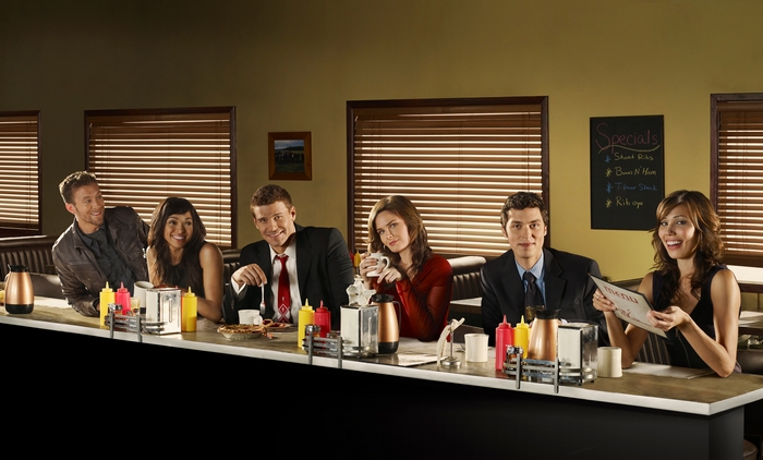 David Boreanaz and cast at a diner