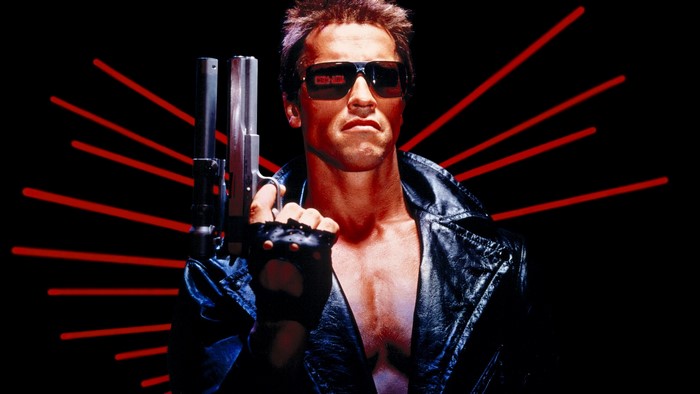 Arnold Schwarzenegger from The Terminator holding a gun