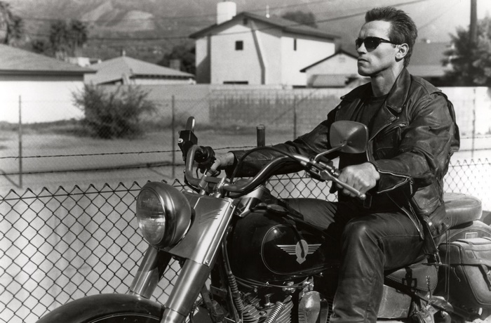 Arnold Schwarzenegger on a motorcycle