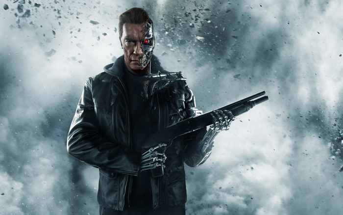 Arnold Schwarzenegger as Terminator with shotgun