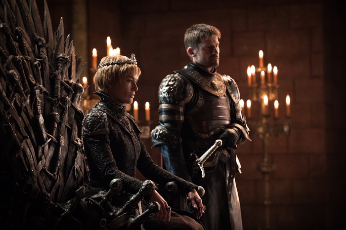 Cersei Lannister and Jaime Lannister on the Iron Throne