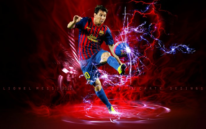 Lionel Messi Kicking Soccer Ball with Electric Effects