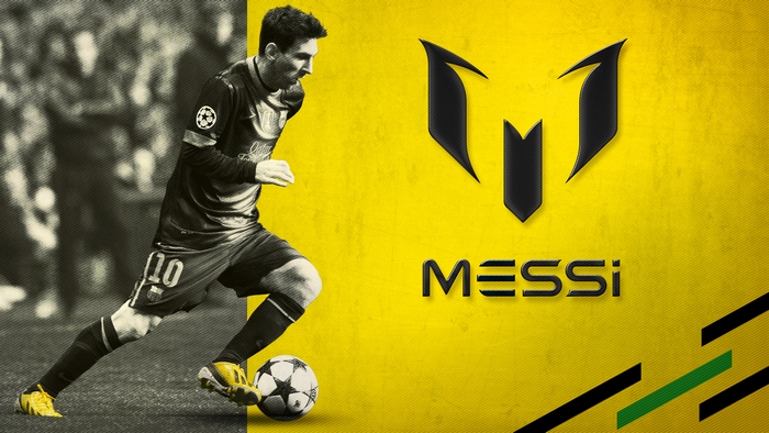Lionel Messi Dribbling Football with Yellow Accent