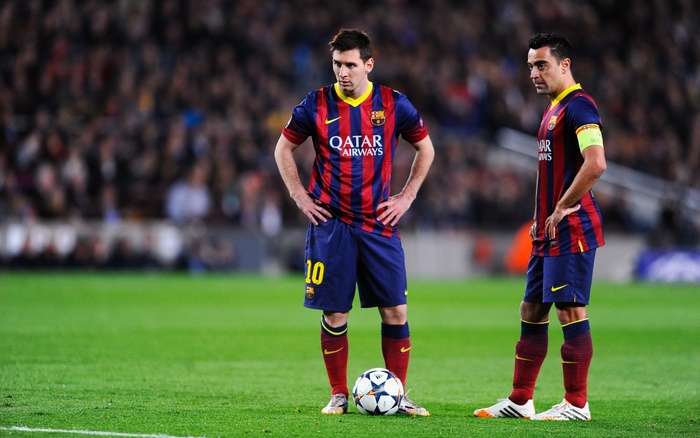 Lionel Messi and Xavi from FC Barcelona