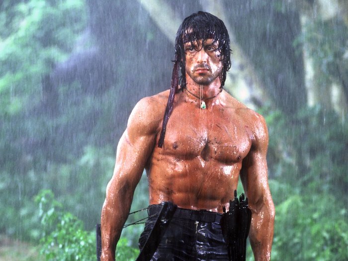 Sylvester Stallone as Rambo in the rain