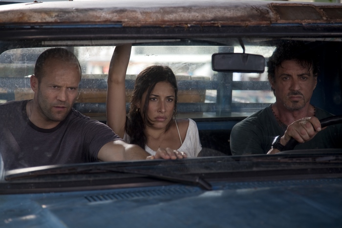Sylvester Stallone and Jason Statham in a truck