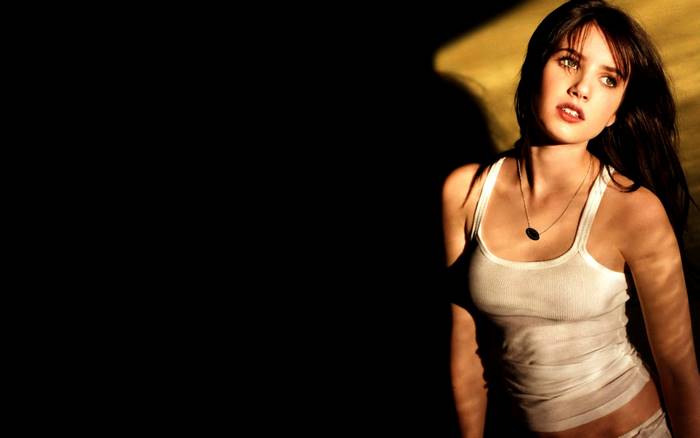 Emma Roberts in white tank top