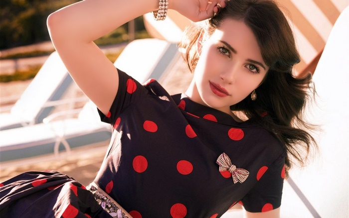 Emma Roberts in a polka dot dress