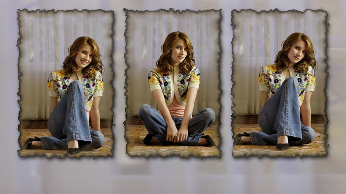 Emma Roberts sitting on floor