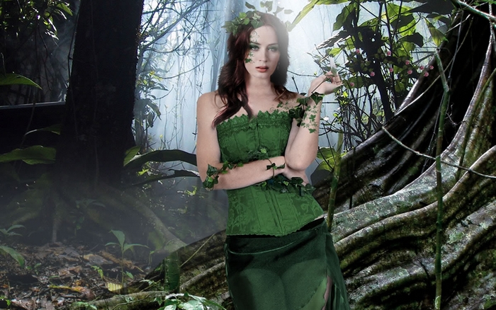Emily Blunt in Green Dress with Ivy in Mystical Forest