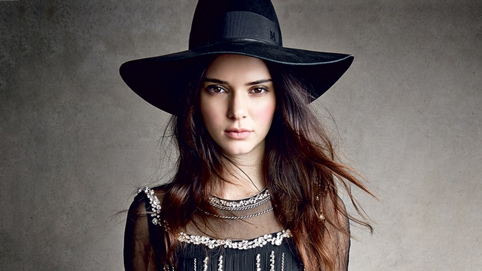 Kendall Jenner wearing a black witch hat