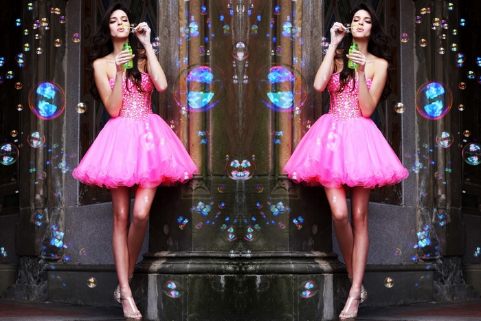 Kendall Jenner blowing bubbles