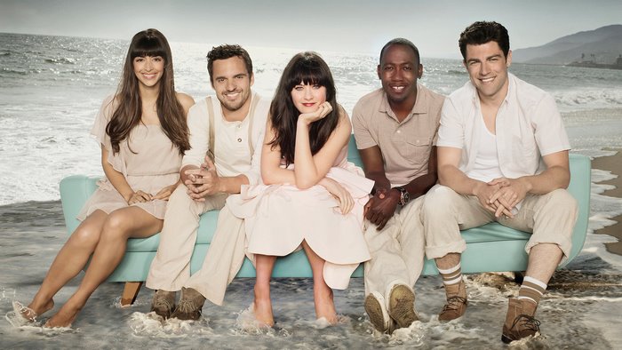New Girl cast on a beach