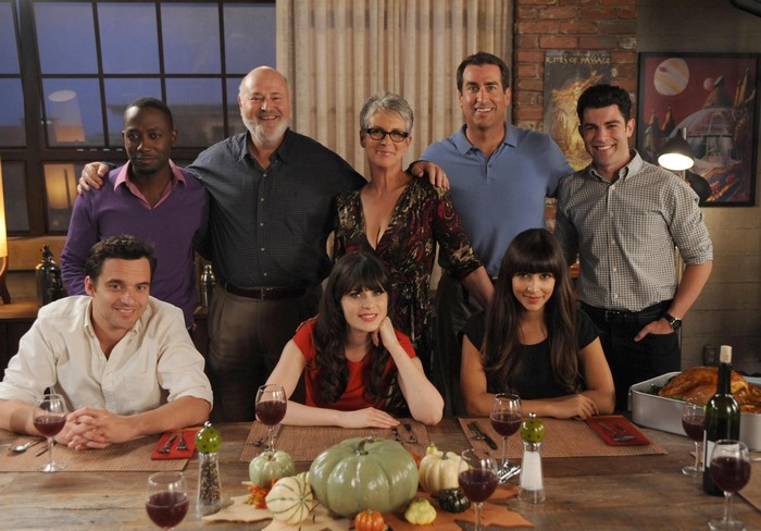 New Girl Cast with Jamie Lee Curtis
