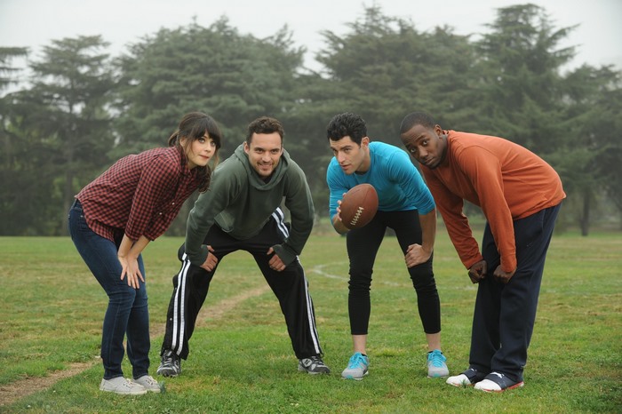 New Girl Cast on a Football Field
