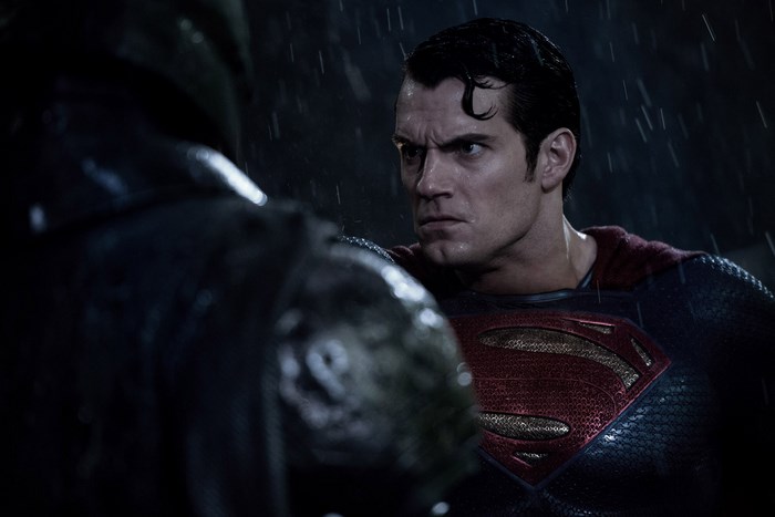 Superman from DC Comics in the rain